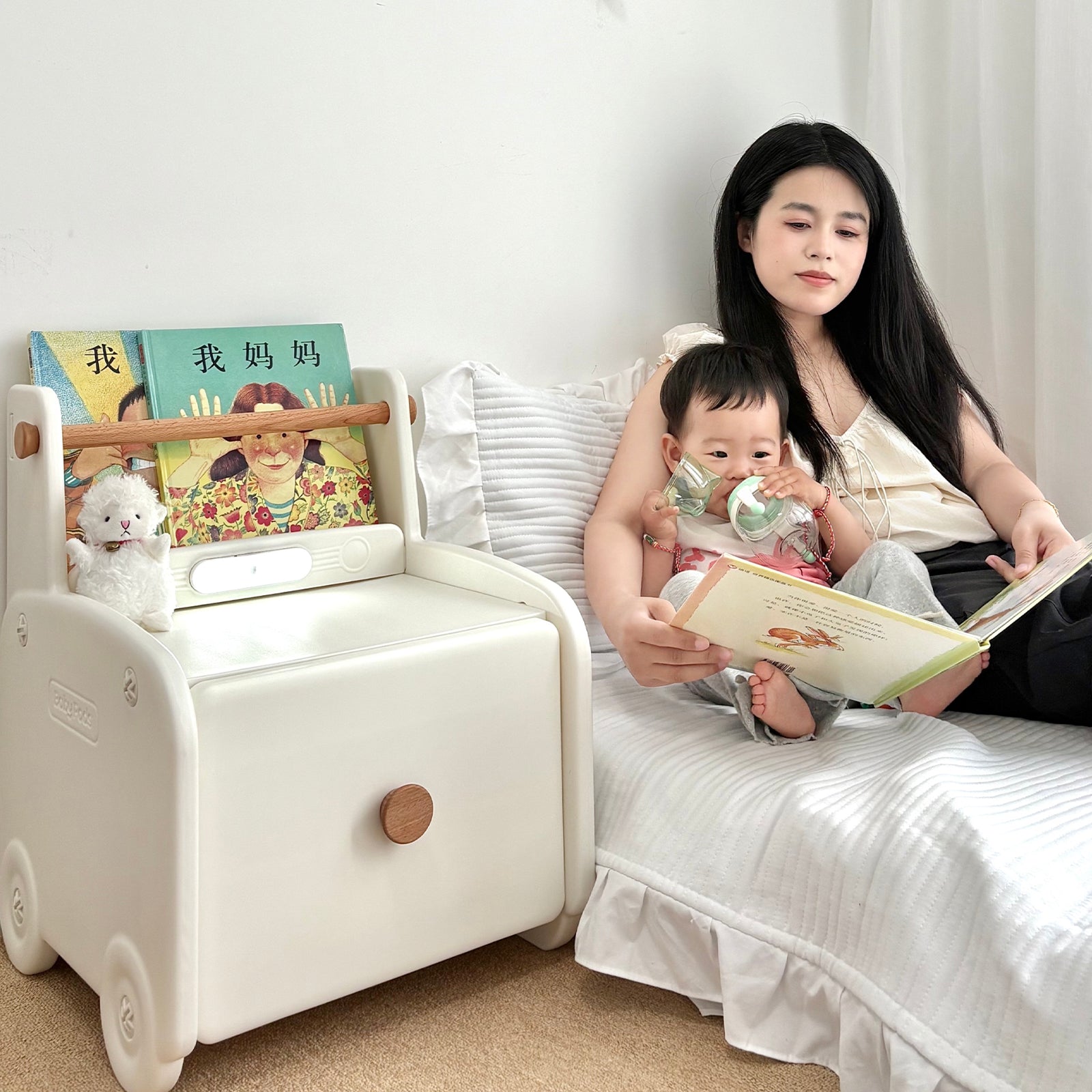 BabyPod Bedside Desk with Bookshelf and Ambient Lighting for Kids