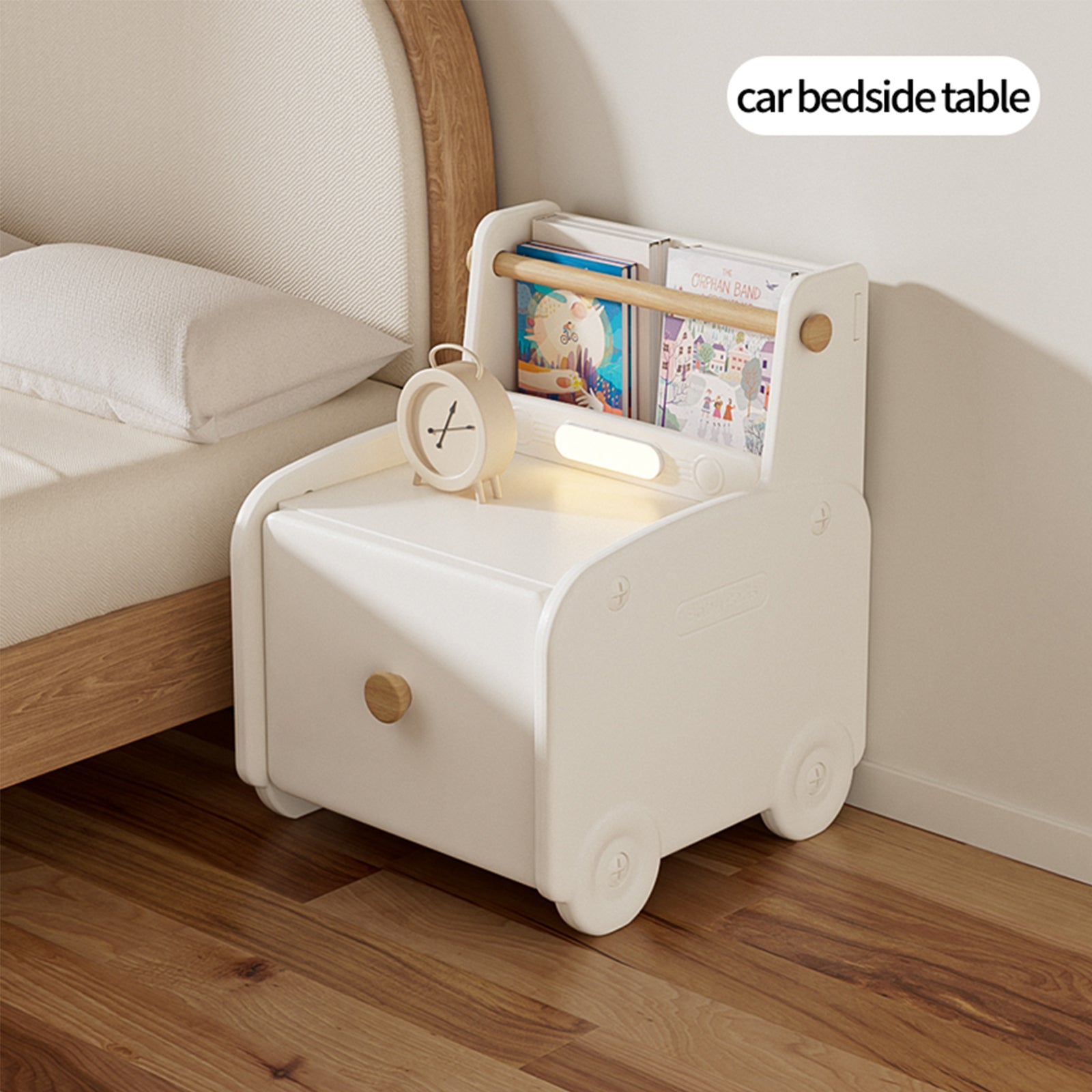 BabyPod Bedside Desk with Bookshelf and Ambient Lighting for Kids