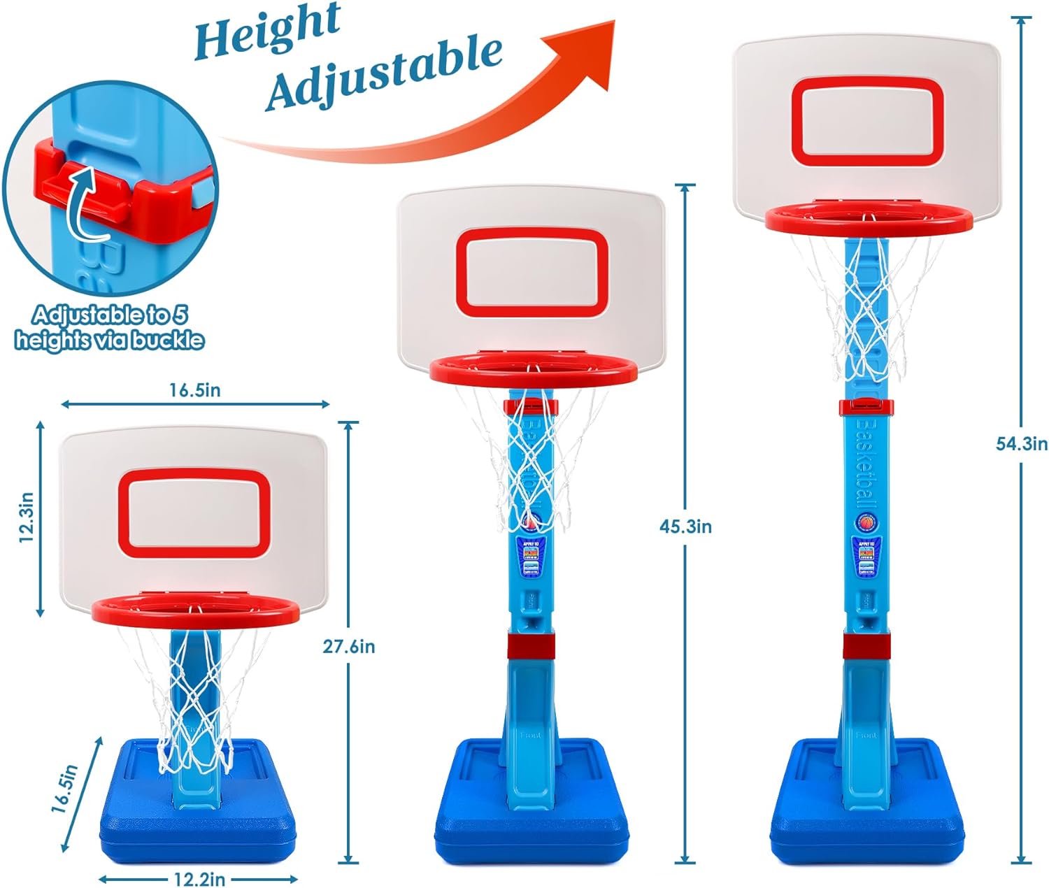 Kids Basketball Hoop for Indoor Outdoor Play (Height Adjustable)