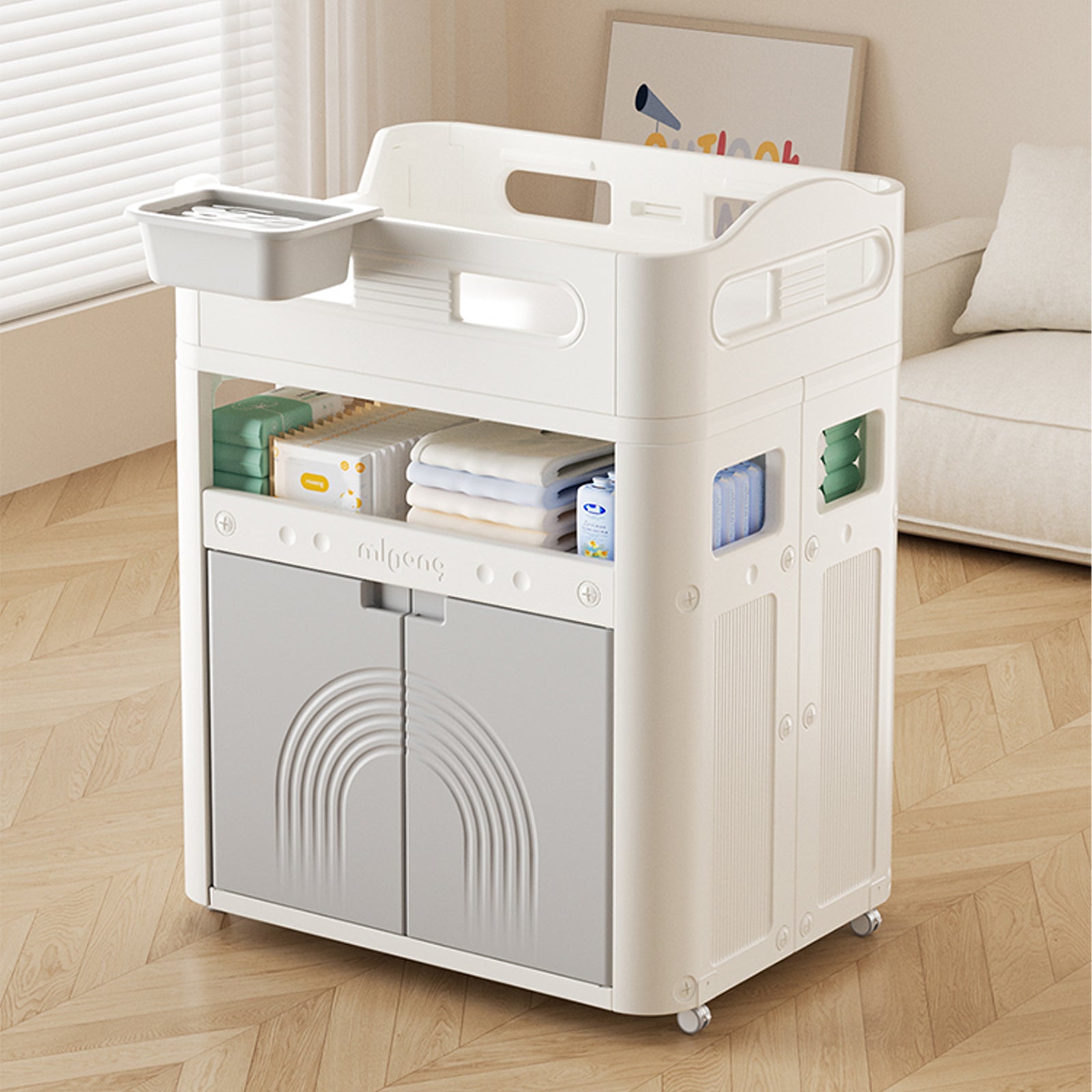 Baby Diaper & Nursing Station with Cabinets & Storage